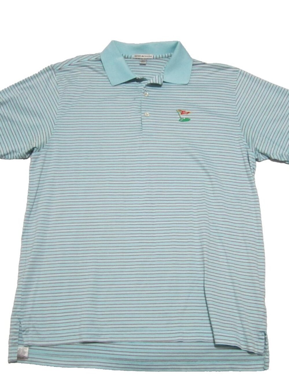 Peter Millar Golf Polo Shirt Mens Large Teal Blue Red White Striped Short Sleeve